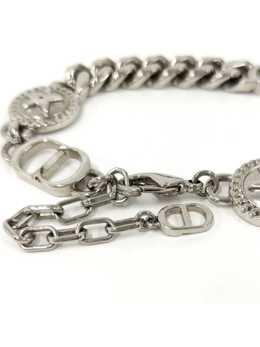 Dior Etoile CD Logo Motif Chain Bracelet Silver